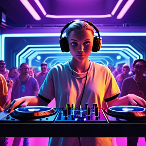 Home 17 **A young, trendy DJ from Krakow performing a live set in a vibrant, futuristic virtual club in Decentraland. The avatar is energetic and dynamic, bathed in colorful neon lights. Attendees from around the world are represented as diverse avatars dancing and interacting. Instagram and Facebook live stream icons are subtly visible in the corner.** (This visualizes the rise of a local artist finding international fame in the metaverse, emphasizing the global audience and the Polish origin.)