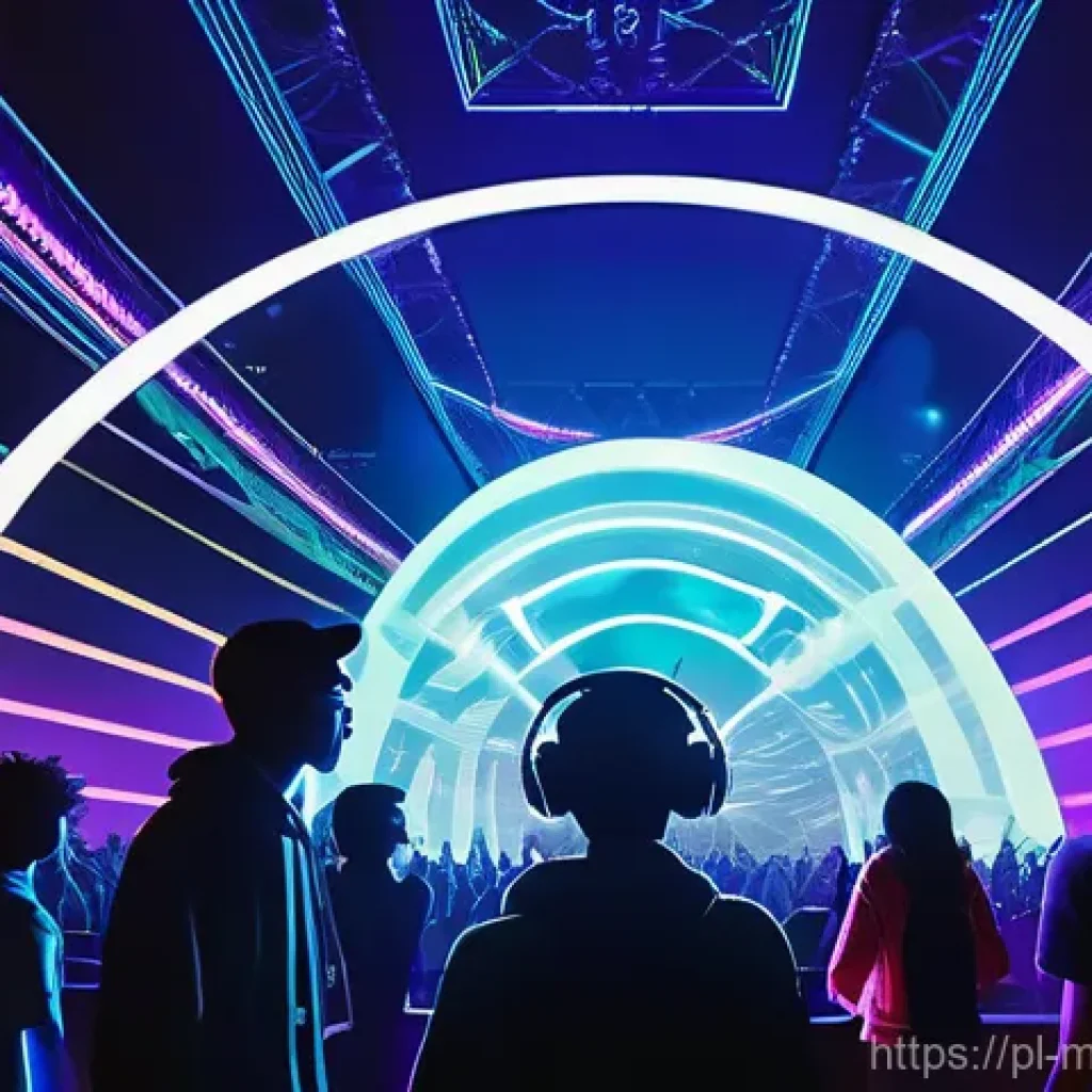 메타버스 페스티벌의 주요 이슈 - **Vibrant Metaverse Music Festival with Interactive Avatars and Dynamic Visuals:**
    A wide shot o...