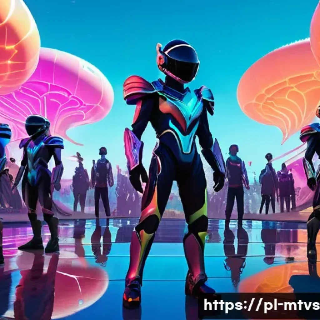 메타버스 페스티벌 참여자들의 후기와 평가 - A highly detailed, vibrant, wide-angle shot of a futuristic metaverse music festival. The scene feat...