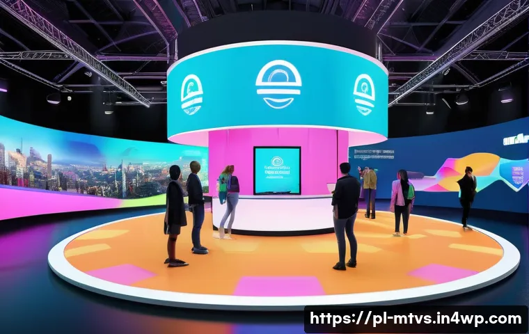 메타버스 페스티벌에서의 스폰서 혜택 비교 - A vibrant virtual festival scene set in a futuristic metaverse environment, showcasing a medium-tier...