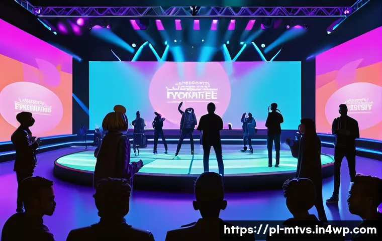 메타버스 페스티벌을 위한 마케팅 캠페인 사례 - A vibrant virtual concert scene in a metaverse environment featuring a diverse crowd of avatars dres...