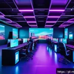 메타버스 페스티벌 일정 및 장소 - A bustling Metaverse conference scene set in a modern Warsaw convention center, featuring diverse pr...