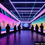 메타버스 페스티벌의 대중적인 의견 - A vibrant virtual festival scene inside a futuristic Metaverse environment set in Poland, featuring ...