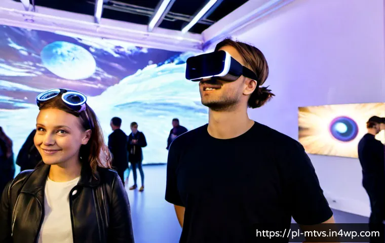 Home 17 메타버스 페스티벌의 기술적 발전과 혁신적 요소 - Photorealistic evening metaverse festival in a modern Warsaw riverside event space, diverse Polish y...